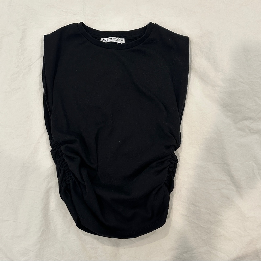 Black Zara Sleeveless ruched side top size M